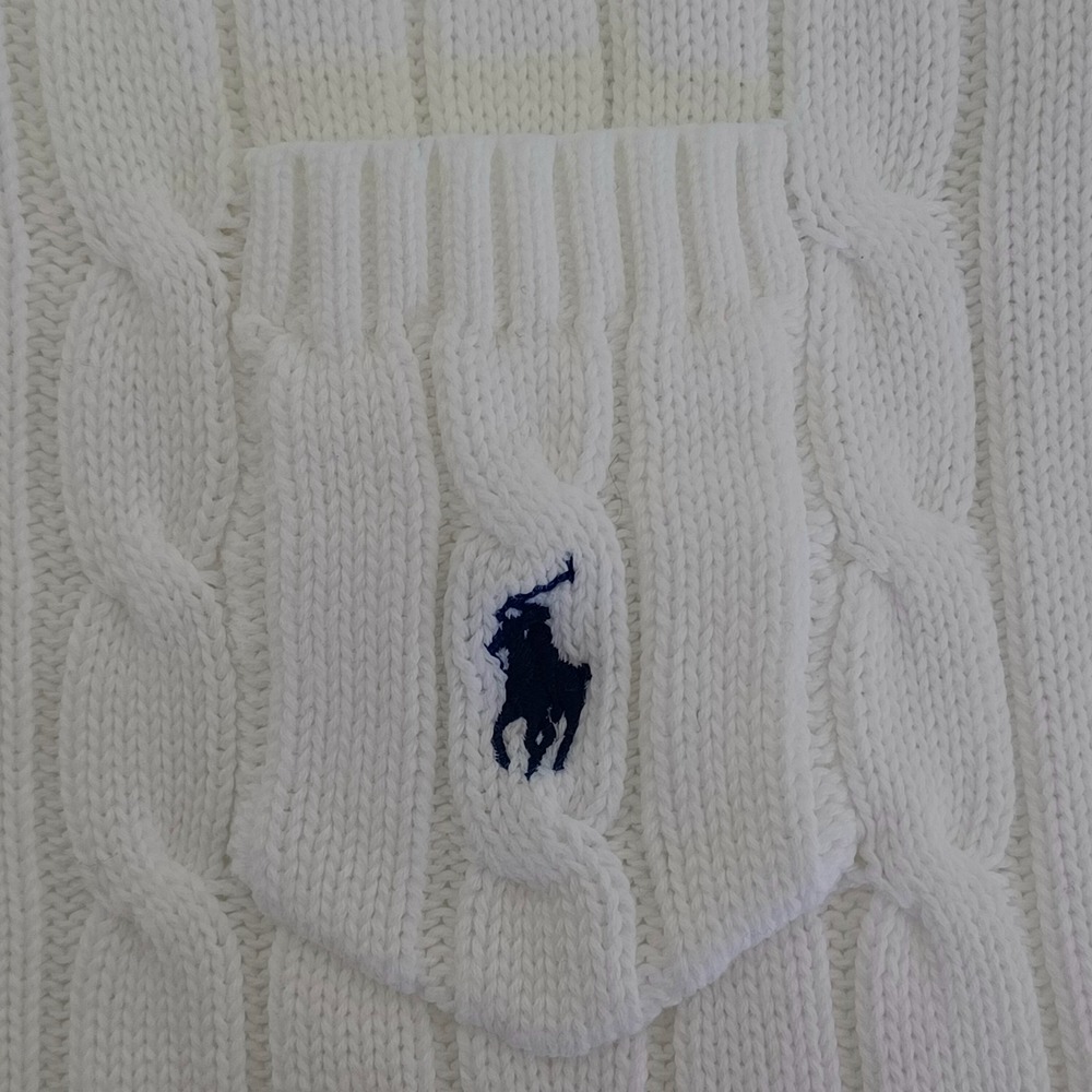 Polo by Ralph Lauren White Cable-Knit Midi Dress with Navy Pony - Picture 8 of 11